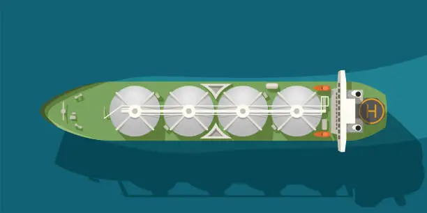 Vector illustration of green tanker with gas containers top view