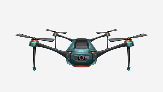 illustration of colorful modern front view drone isolated on white background