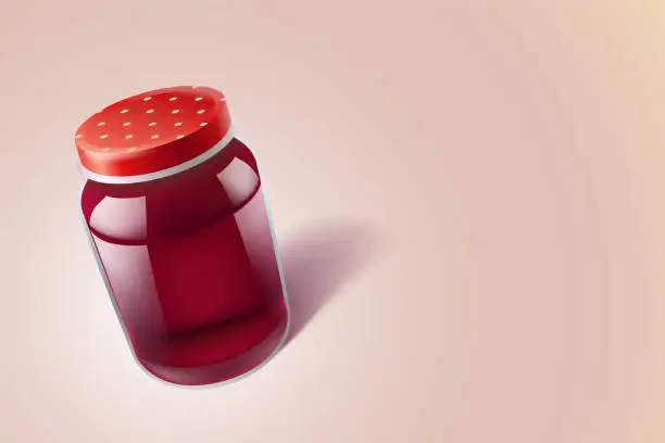 Vector illustration of realistic glass food jar with red liquid