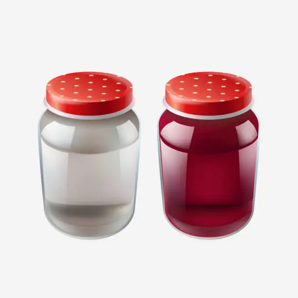 Vector illustration of two isolated realistic jars with red caps