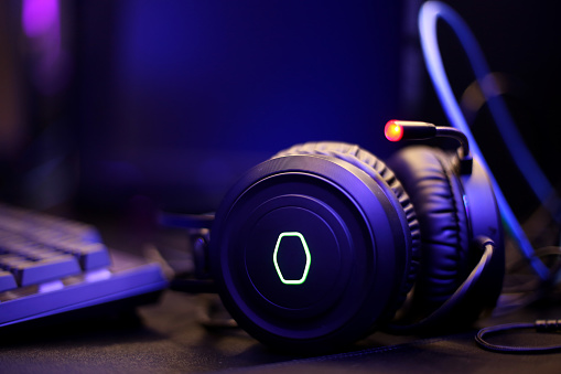 A focus scene on headset in gaming room
