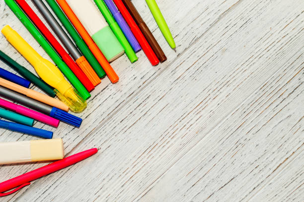 istock Stationery, colored felt-tip pens on a white table 1500614297