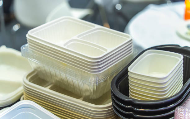 stack of plastic food container stock photo