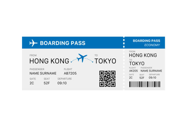 illustrations, cliparts, dessins animés et icônes de billet d’avion. conception de modèle de carte d’embarquement de vol. voyage, voyage, élément de conception touristique. - embarquer