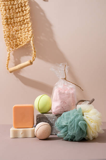 istock Composition with bath products soap bombs washcloths 1500619522