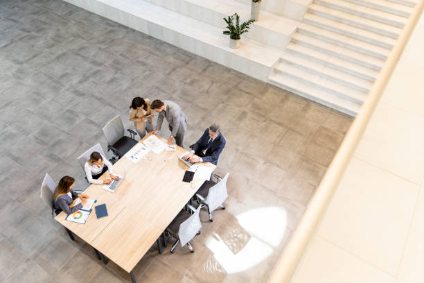 istock Aerial view at young startup team working in the office 1500621629