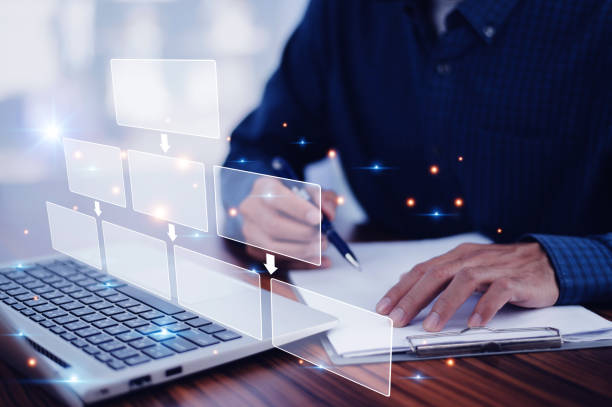 istock Workflow business concept, Businessman working with digital Workflow business on computer for business management. 1500625988