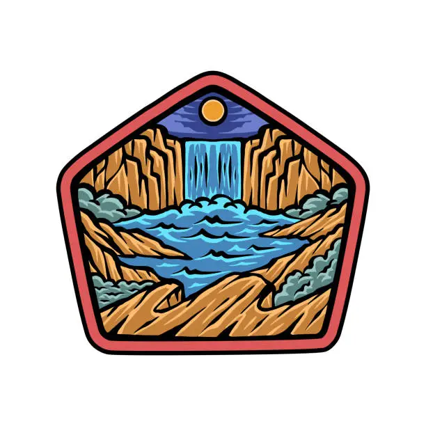 Vector illustration of Adventure camping outdoor vintage badge logo  isolated on frame badge