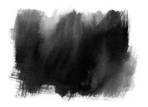 istock Big dirty rectangular black splash isolated in the middle of white watercolor paper background with messy edges and unique paper texture - hand painted illustration with visible imperfections and natural uneven paint dilutions 1500630411