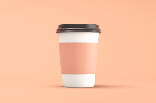 Coffee cup and lid on brown background. 3d illustration