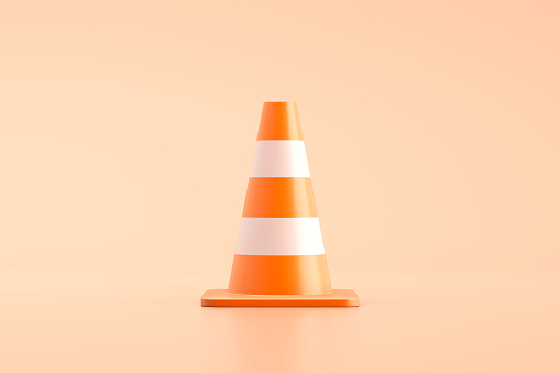 Traffic cone isolated on orange background. 3D illustration
