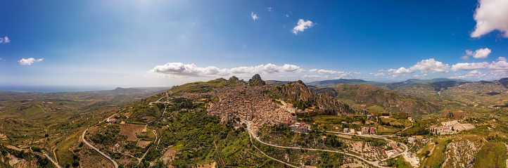 Aerial view of Caltabellotta on of the oldest sicilian towns Sicily Italy