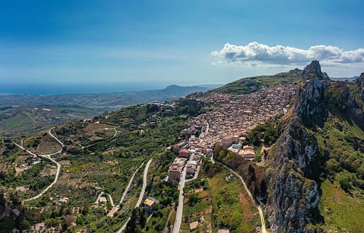 Aerial view of Caltabellotta on of the oldest sicilian towns Sicily Italy
