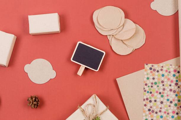 istock Christmas wrapping background with gift boxes in craft paper 1500634093