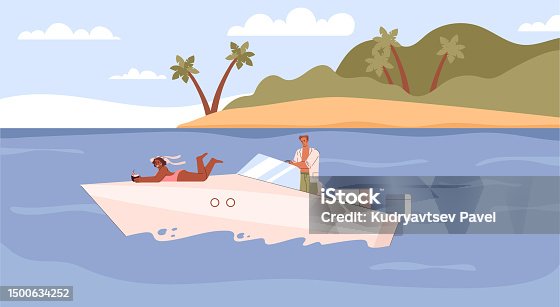 istock People sailing on luxury pleasure boat flat cartoon vector illustrations. 1500634252