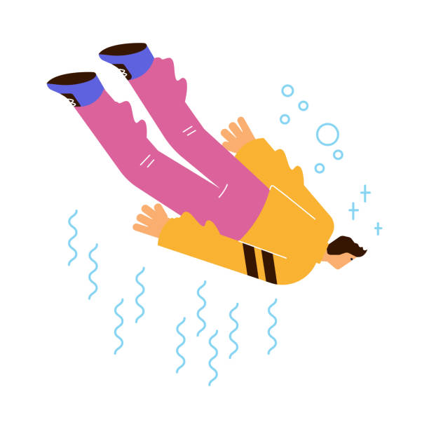 człowiek spadający, pływający lub unoszący się pod wodą, płaska ilustracja wektorowa izolowana na białym tle. koncepcje wolności, swobodnego spadania, marzeń i fantazji. - men businessman jumping levitation stock illustrations