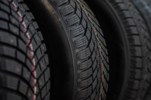 Winter tyres tread, close-up shot