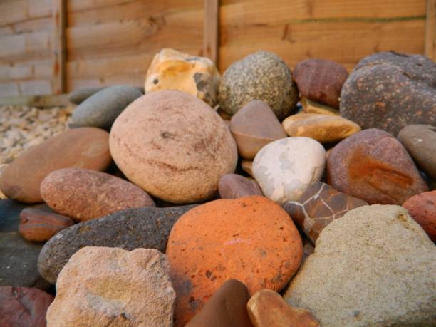 assortiment de roches et galets soigneusement disposés dans un jardin de rocaille - stone rock garden white pebble photos et images de collection