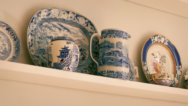 Porcelain Collection On Shelf Typical Home Detail