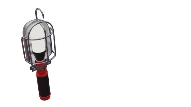 Bright industrial floodlight fixture hanging from the ceiling indoors