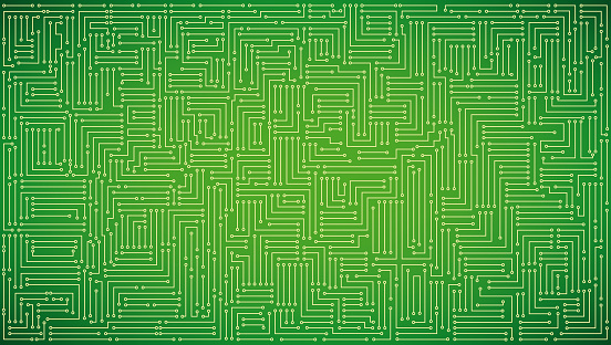 Microcircuits on a green background. Abstract background with a microcircuit.