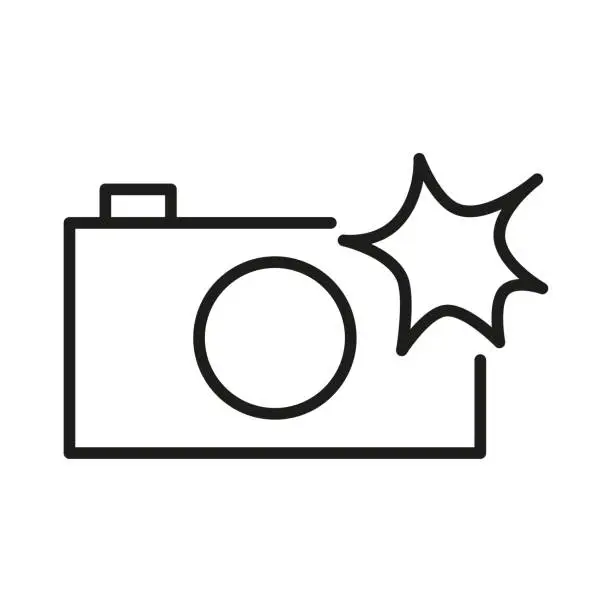 Vector illustration of camera with flash icon, photo shot light, professional paparazzi concept. Vector illustration. stock image.