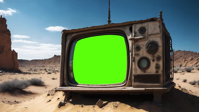 Abandoned Retro Television with Chroma Key Screen  in Desolate Desert Area