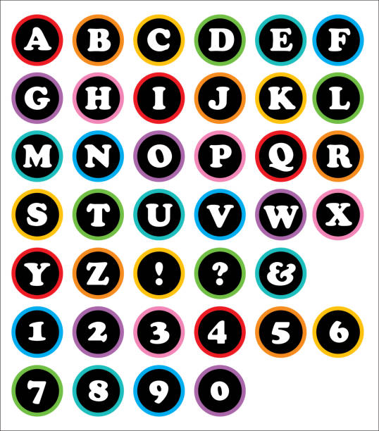 ilustraciones, imágenes clip art, dibujos animados e iconos de stock de colorido contorno círculos alfabeto - question mark number exclamation point ampersand