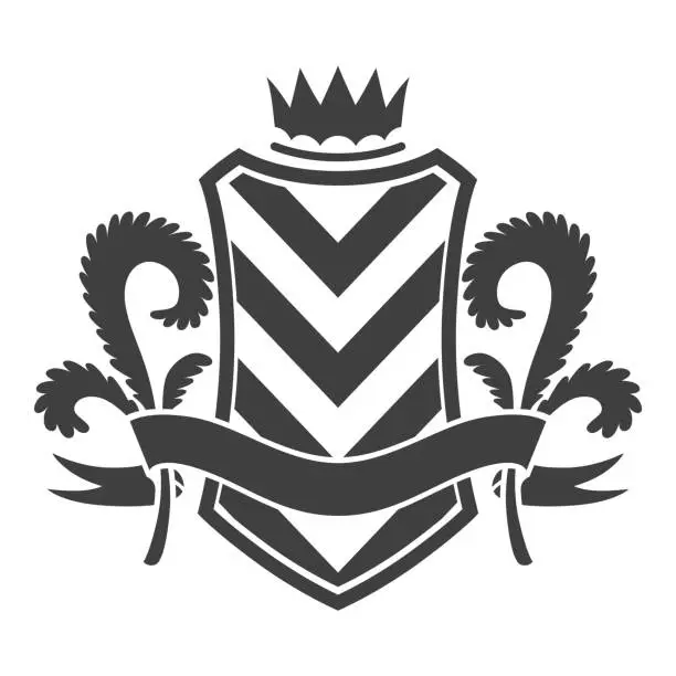 Vector illustration of Knight shield, heraldic icon. Vintage monochrome knight award element. Royal badge, luxury filigree emblem. Decorative element on white background