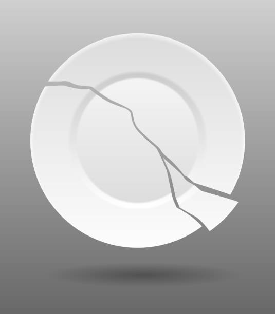 istock Broken white plate. Shattered food plate, cracked porcelain dish. Dishware with damage. Icon isolated on white background. Vector illustration 1500669961