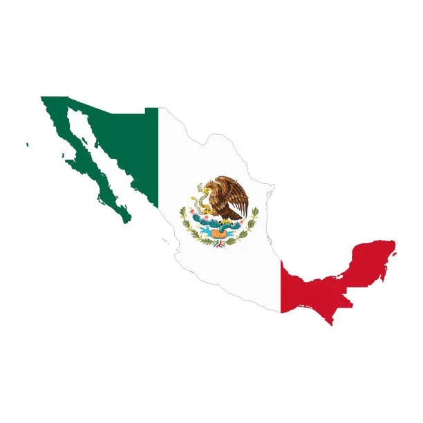 Vector illustration of Mexico map silhouette with flag isolated on white background