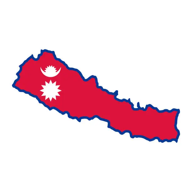 Vector illustration of Nepal map silhouette with flag isolated on white background