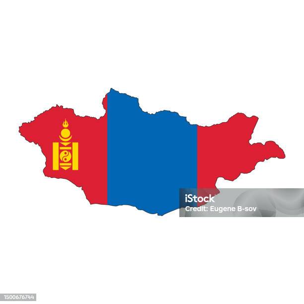 Siluetta Della Mappa Della Mongolia Con La Bandiera Isolata Su Priorità