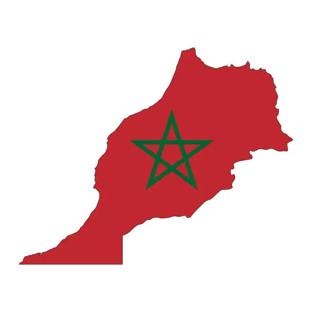 Vector illustration of Morocco map silhouette with flag isolated on white background