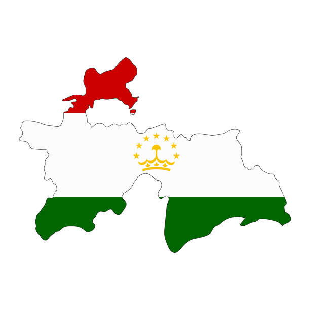 타지키스탄 지도 실루엣 깃발 흰색 배경에 격리 - tajik flag stock illustrations