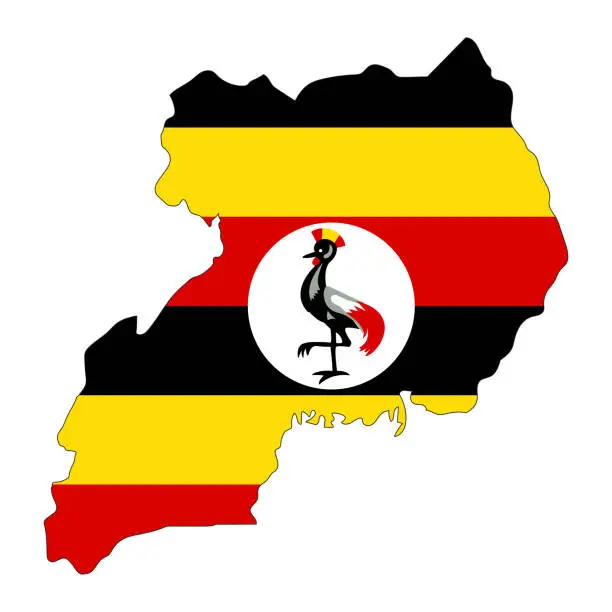 Vector illustration of Uganda map silhouette with flag isolated on white background