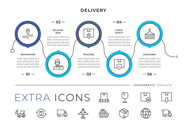 Vector illustration of Delivery Line Icons and Infographic Template