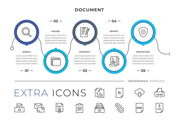 Vector illustration of Document Line Icons and Infographic Template