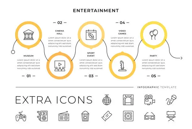 Vector illustration of Entertainment Line Icons and Infographic Template