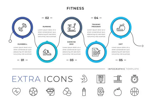 Vector illustration of Fitness Line Icons and Infographic Template