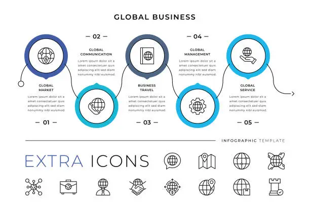 Vector illustration of Global Business Line Icons and Infographic Template