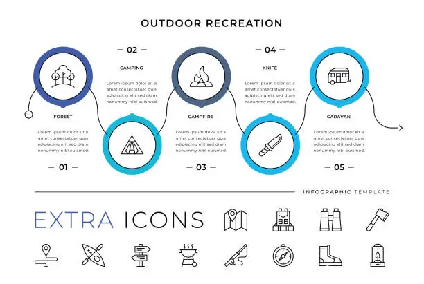 Vector illustration of Outdoor Recreation Line Icons and Infographic Template