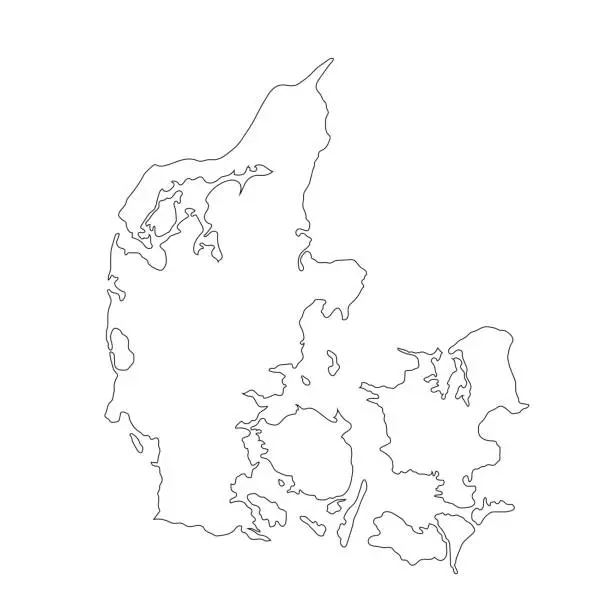 Vector illustration of Highly detailed Kingdom of Denmark map with borders isolated on background