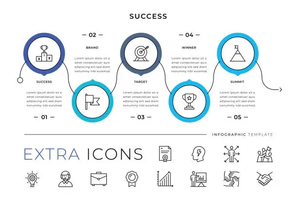 Vector illustration of Success Line Icons and Infographic Template
