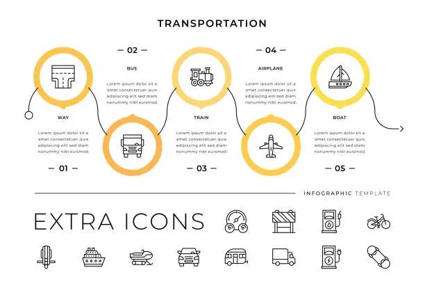 Vector illustration of Transportation Line Icons and Infographic Template