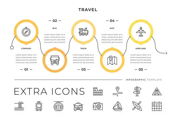 Vector illustration of Travel Line Icons and Infographic Template