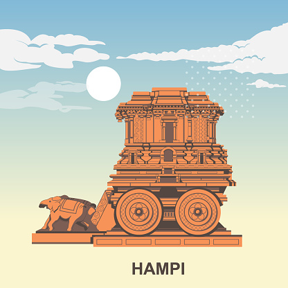Hampi Monuments  - The Garuda Shrine as Stone Chariot -  Icon Illustration as EPS 10 File