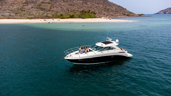 Aerial view of yacht on the pacific ocean