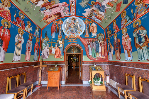 Sopot, Serbia - June 11, 2023: Interior of Tresije Monastery, 13th century Serbian Orthodox Church monastery