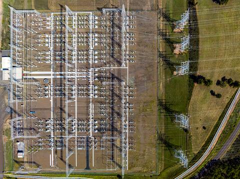 Origin Energy Eraring, NSW, overhead view of a Power Station Substation Directly above, Aerial View